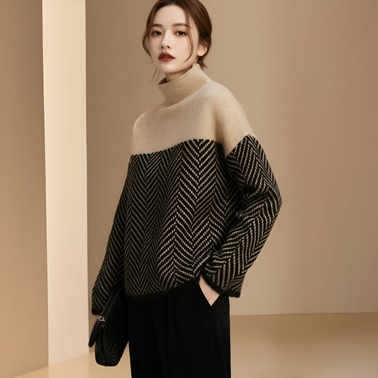 Women Oversized Turtleneck Knit Sweater – Warm Winter Jumper