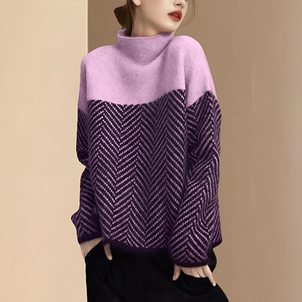 Women Oversized Turtleneck Knit Sweater – Warm Winter Jumper