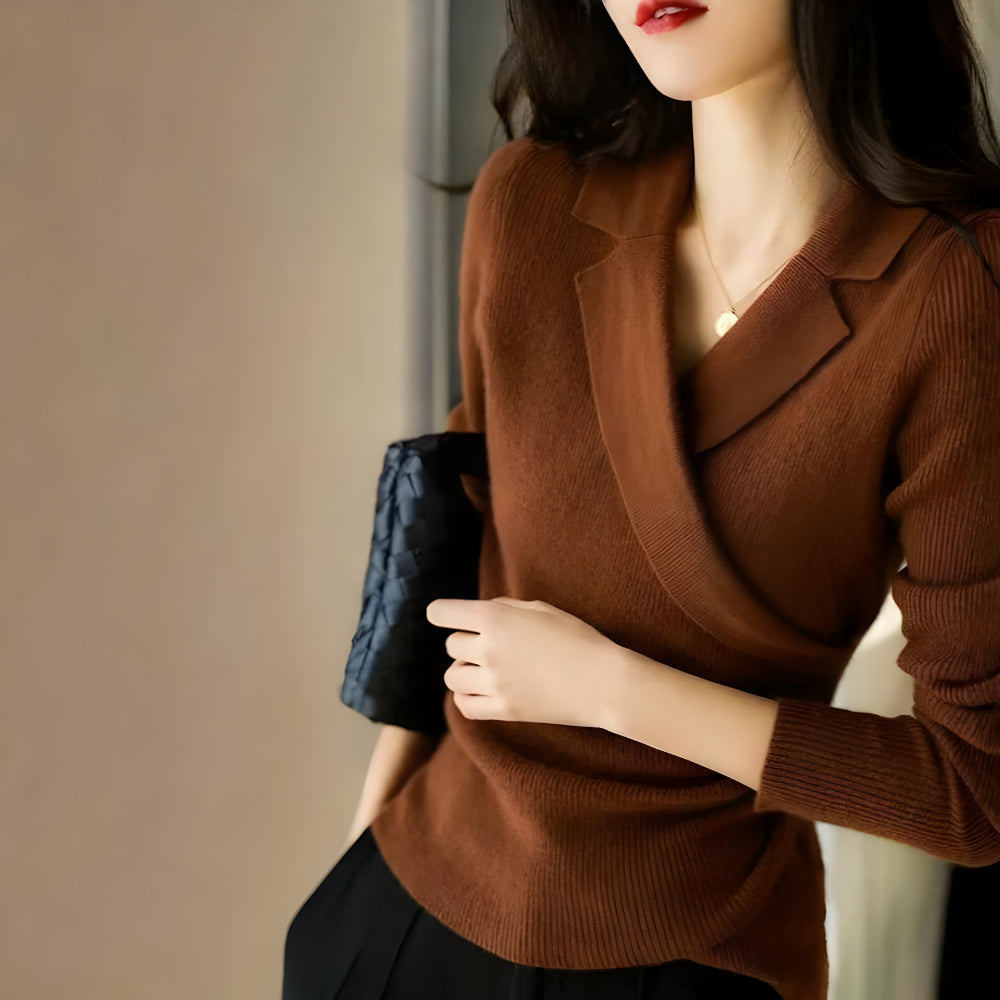 Women Slim Fit Knit Sweater – Long Sleeve V Neck