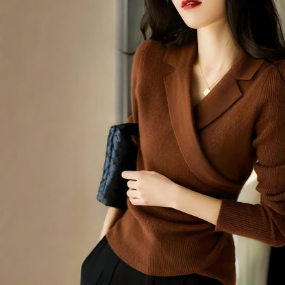 Women Slim Fit Knit Sweater – Long Sleeve V Neck