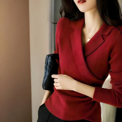 Women Slim Fit Knit Sweater – Long Sleeve V Neck