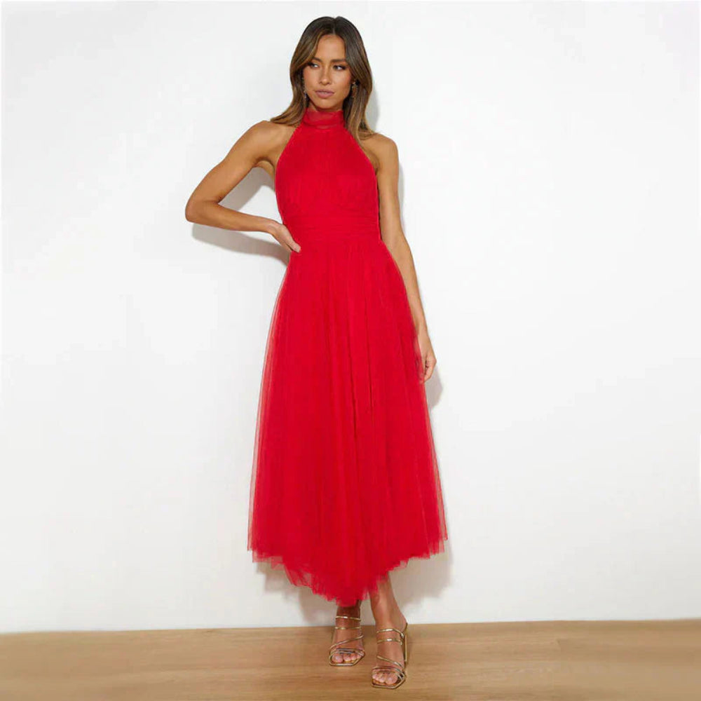 Women's Elegant Halter Formal Dress - Tulle Midi