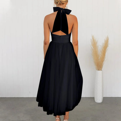 Women's Elegant Halter Formal Dress - Tulle Midi