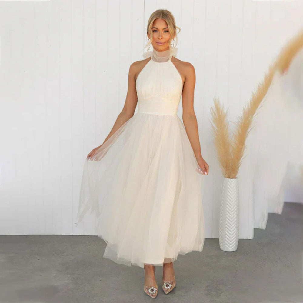 Women's Elegant Halter Formal Dress - Tulle Midi