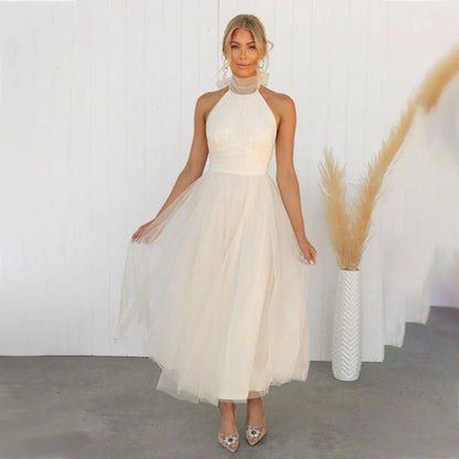 Women's Elegant Halter Formal Dress - Tulle Midi