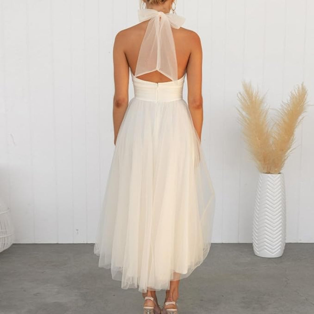 Women's Elegant Halter Formal Dress - Tulle Midi