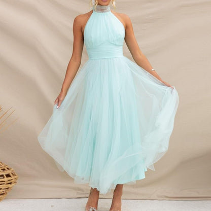 Women's Elegant Halter Formal Dress - Tulle Midi