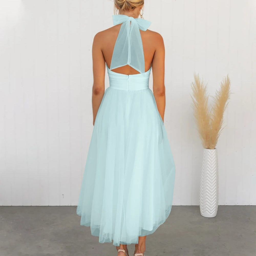 Women's Elegant Halter Formal Dress - Tulle Midi