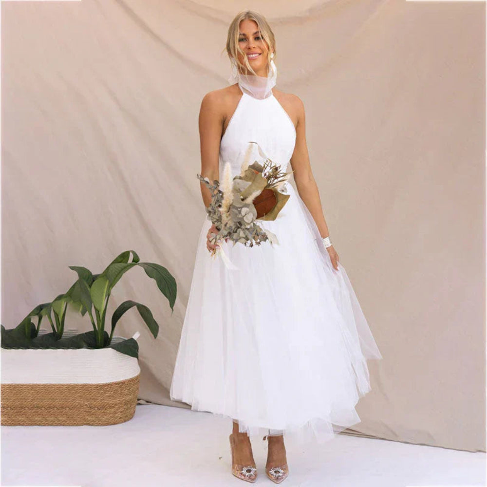 Women's Elegant Halter Formal Dress - Tulle Midi