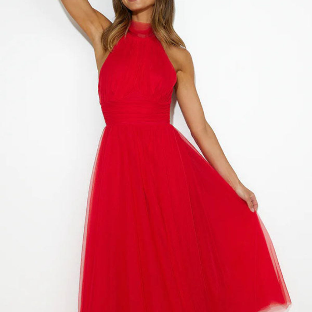 Women's Elegant Halter Formal Dress - Tulle Midi