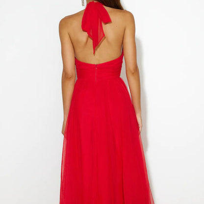 Women's Elegant Halter Formal Dress - Tulle Midi