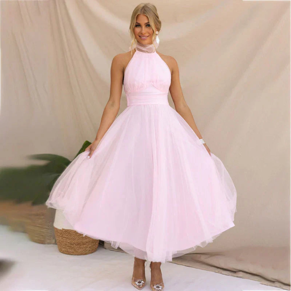 Women's Elegant Halter Formal Dress - Tulle Midi