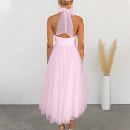 Women's Elegant Halter Formal Dress - Tulle Midi