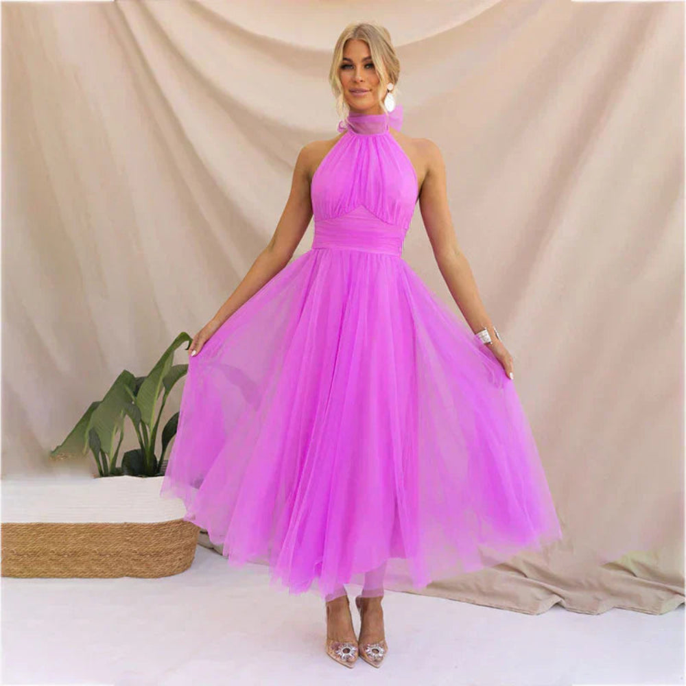 Women's Elegant Halter Formal Dress - Tulle Midi