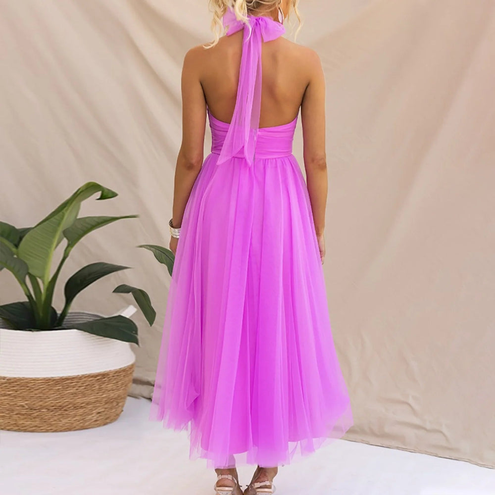 Women's Elegant Halter Formal Dress - Tulle Midi