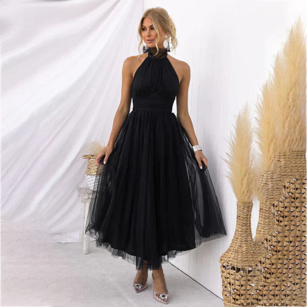 Women's Elegant Halter Formal Dress - Tulle Midi