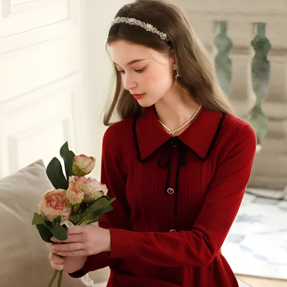 Women's Elegant Knit Christmas Dress - Long Sleeve Midi