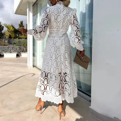 Women's Elegant Lace Formal Dress - Long Sleeve Midi