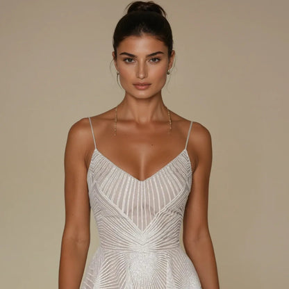 Women Elegant Sequin Formal Dress - Spaghetti Strap Maxi