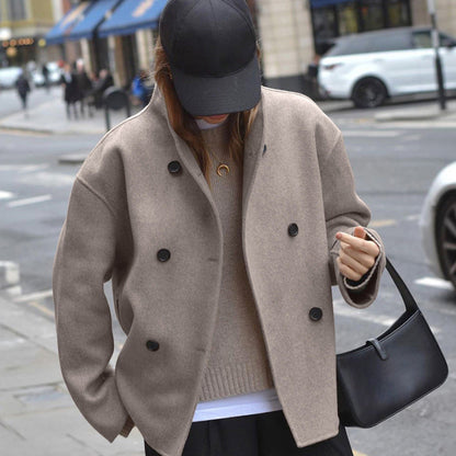 Women Oversized Wool Coat | Double Breasted Smart Casual Jacket