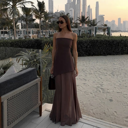 Women's Strapless Formal Evening Dress - Bodycon Bandeau Maxi