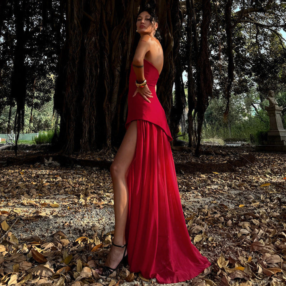 Women's Strapless Formal Evening Dress - Bodycon Bandeau Maxi