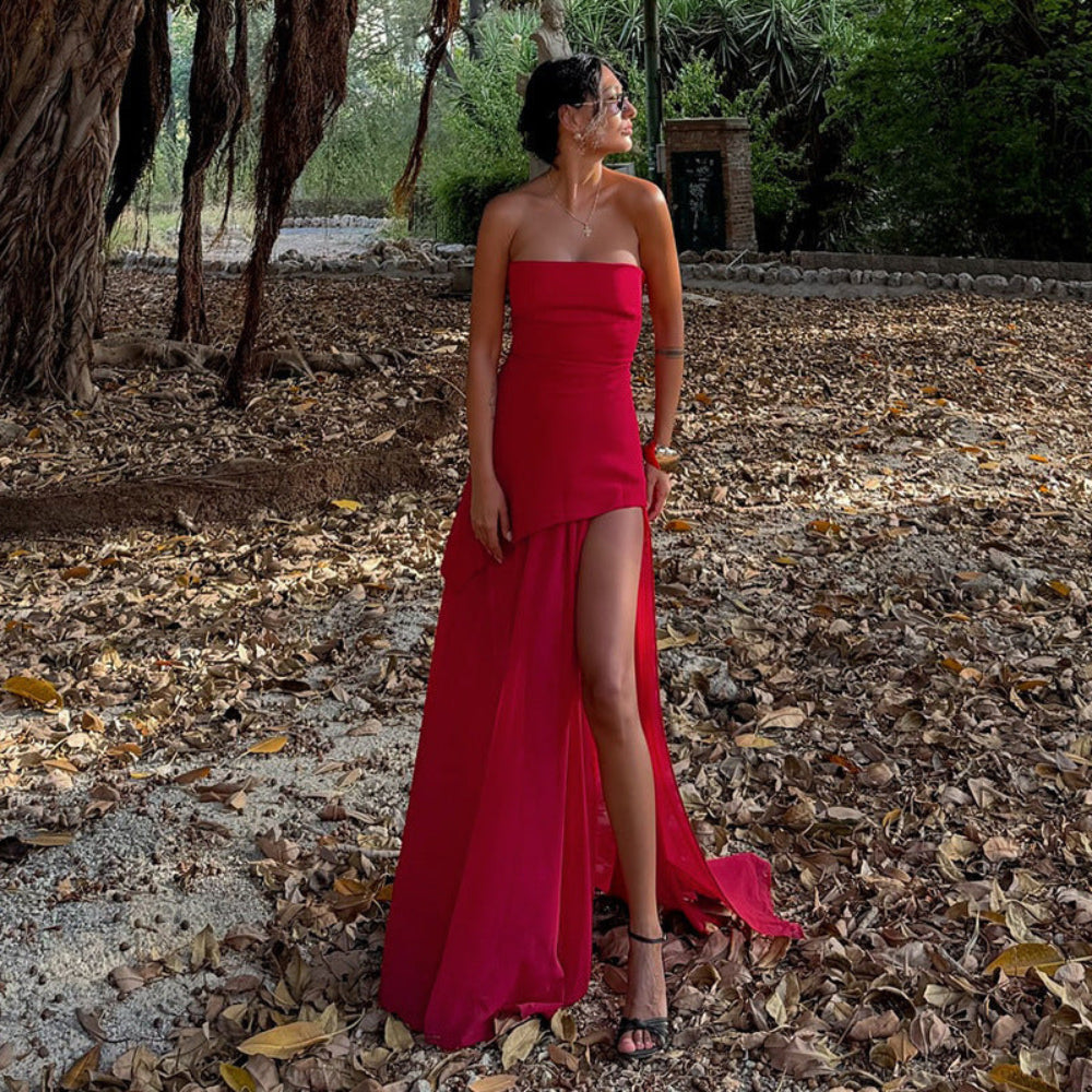 Women's Strapless Formal Evening Dress - Bodycon Bandeau Maxi