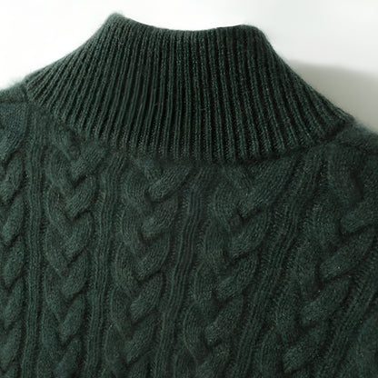 Women's Cable Knit Cashmere Sweater – Long Sleeve Button Neck