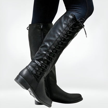 Women's Comfortable Knee High Boots – Lace-Up Zipper Detail