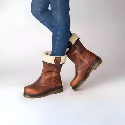 Women’s Comfortable Leather Ankle Boots – Faux Fur Lining Durable