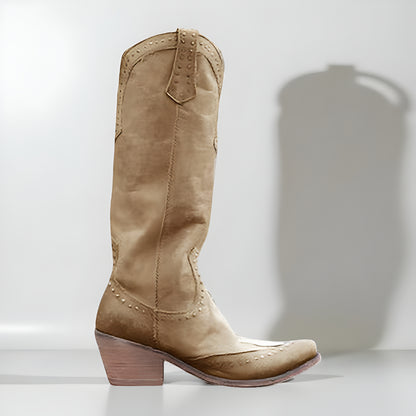 Women's Distressed Knee High Boots – Studded High Shaft