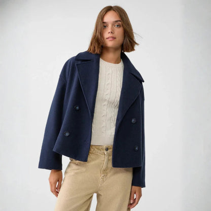 Women's Elegant Wool Short Coat - Double-Breasted Tailored