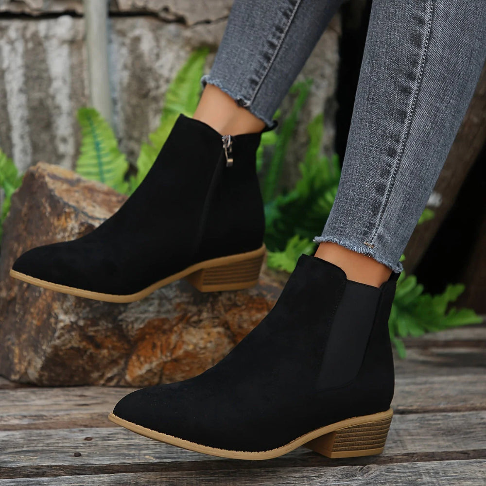 Women's Stylish Ankle Boots – Zipper Comfortable Low Heel