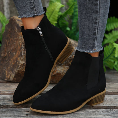 Women's Stylish Ankle Boots – Zipper Comfortable Low Heel