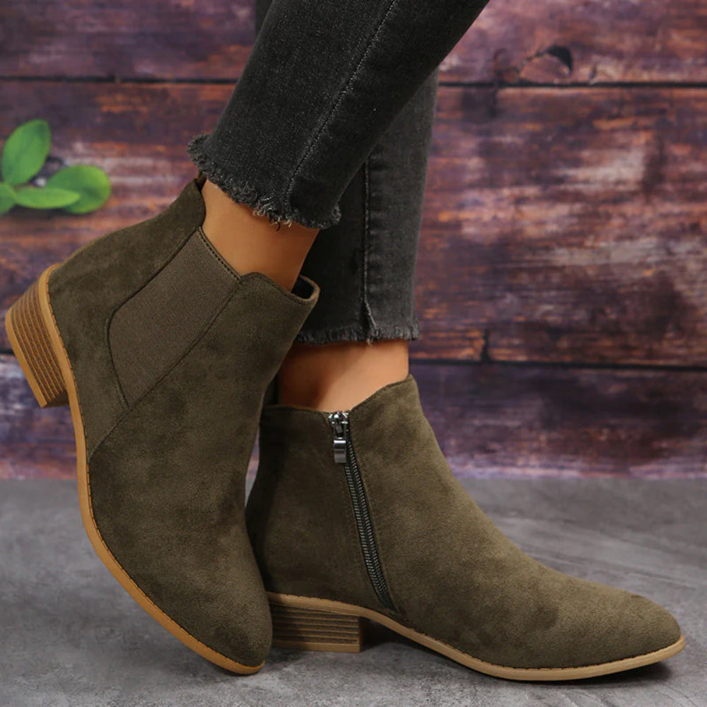 Women's Stylish Ankle Boots – Zipper Comfortable Low Heel