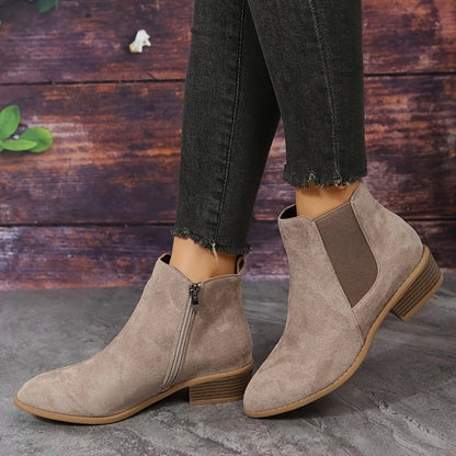 Women's Stylish Ankle Boots – Zipper Comfortable Low Heel