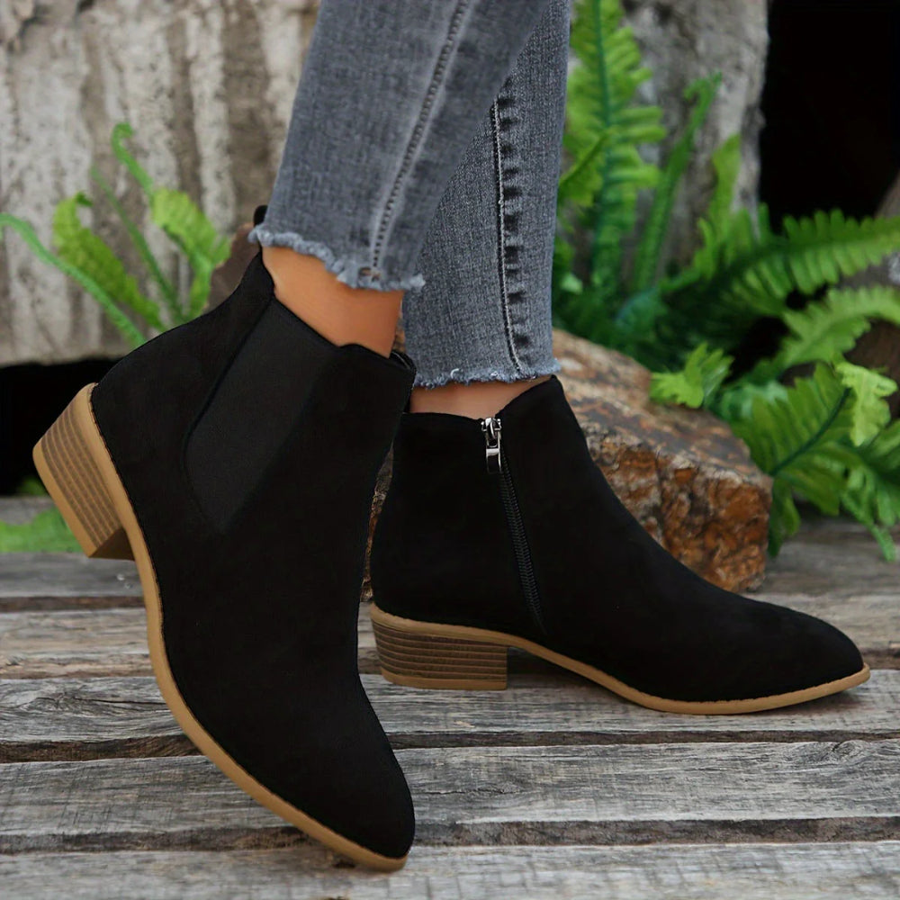 Women's Stylish Ankle Boots – Zipper Comfortable Low Heel