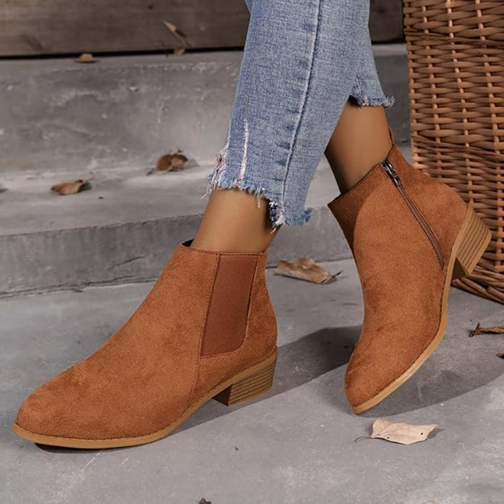 Women's Stylish Ankle Boots – Zipper Comfortable Low Heel