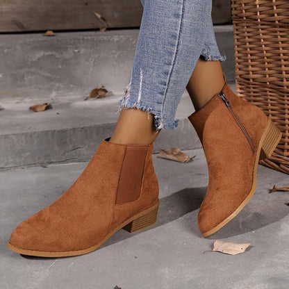 Women's Stylish Ankle Boots – Zipper Comfortable Low Heel