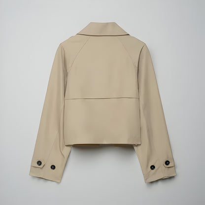 Women’s Stylish Double-Breasted Trench Coat – Cropped Pockets