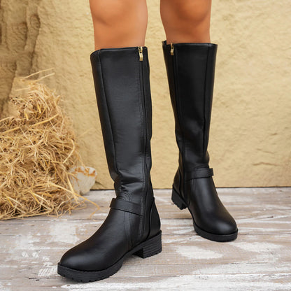 Women's Stylish Knee High Boots – Zipper Low Heel