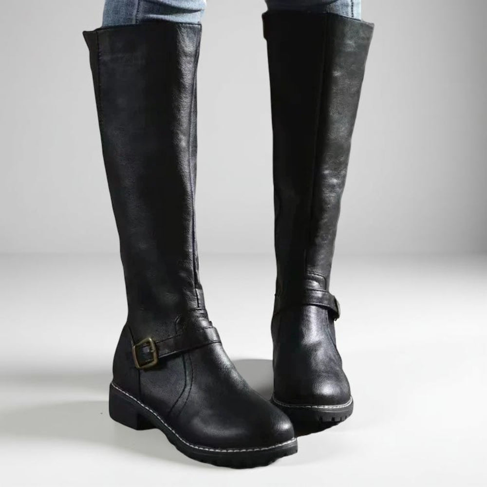 Women's Stylish Knee High Boots – Zipper Low Heel