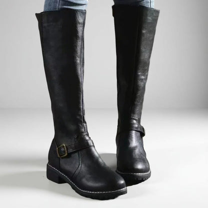 Women's Stylish Knee High Boots – Zipper Low Heel