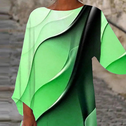 Women's Abstract Print Long Sleeve Blouse - Loose Asymmetrical Top