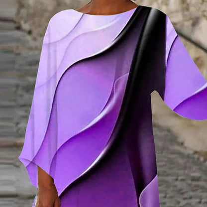 Women's Abstract Print Long Sleeve Blouse - Loose Asymmetrical Top