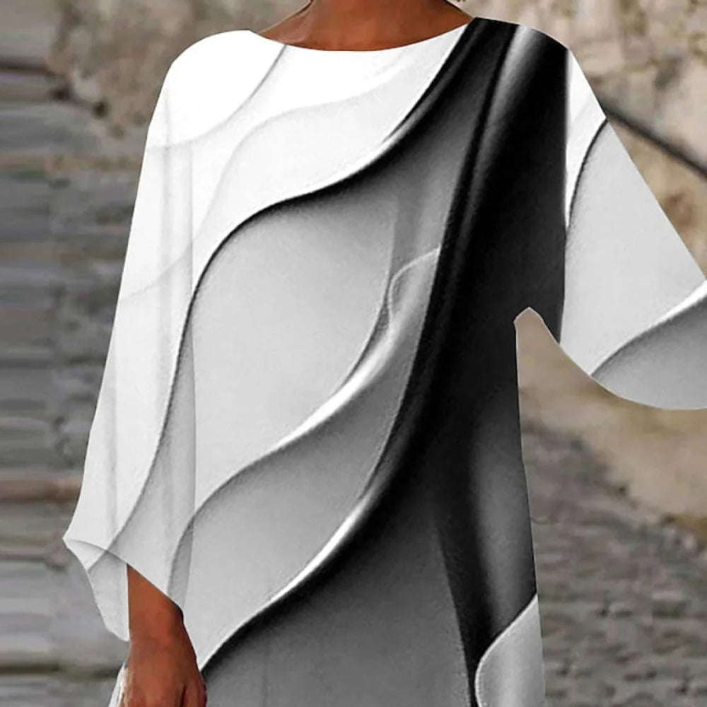 Women's Abstract Print Long Sleeve Blouse - Loose Asymmetrical Top