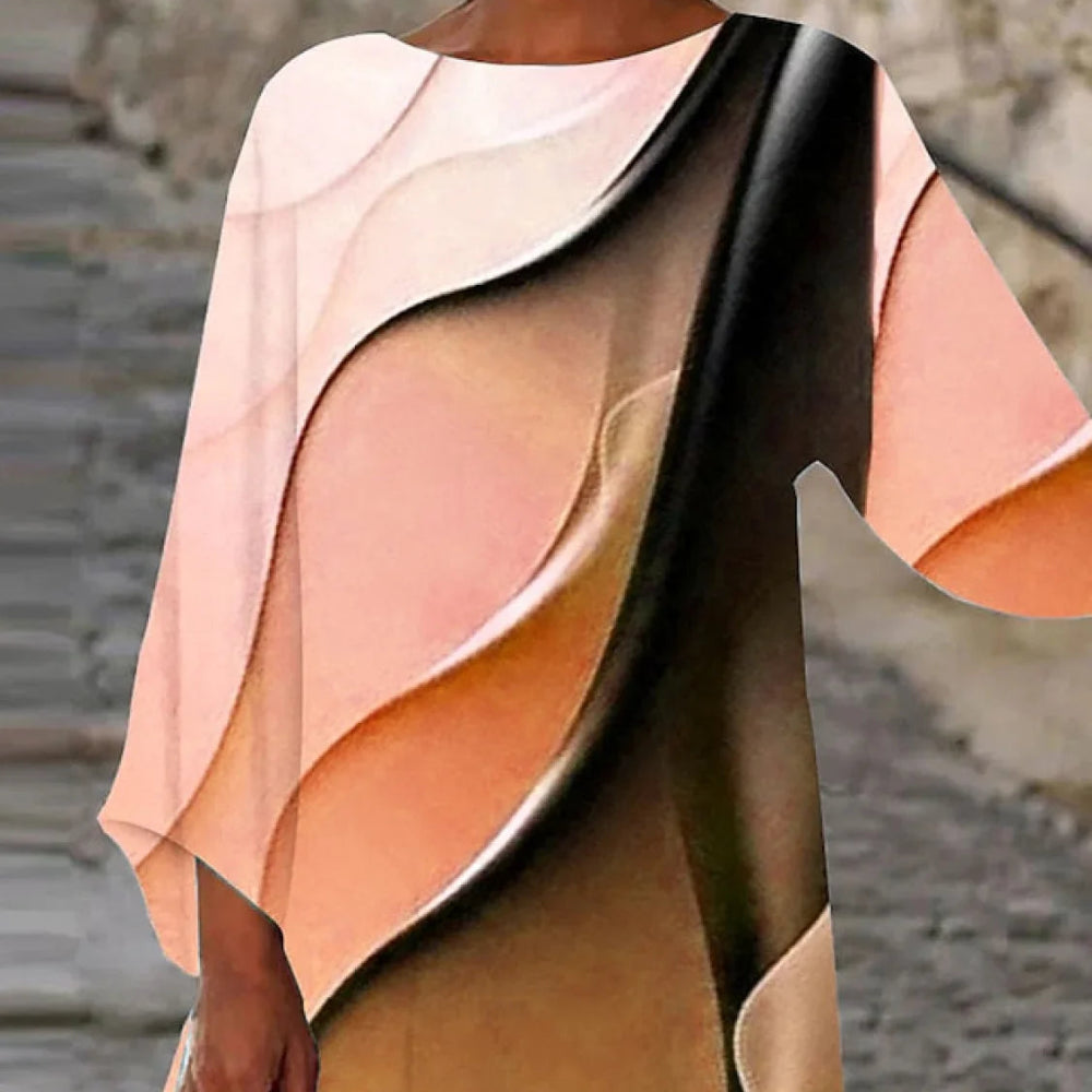 Women's Abstract Print Long Sleeve Blouse - Loose Asymmetrical Top