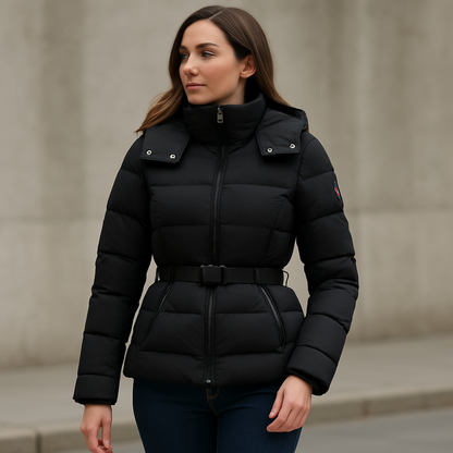 Women’s Belted Winter Puffer Jacket – Warm Quilted Coat