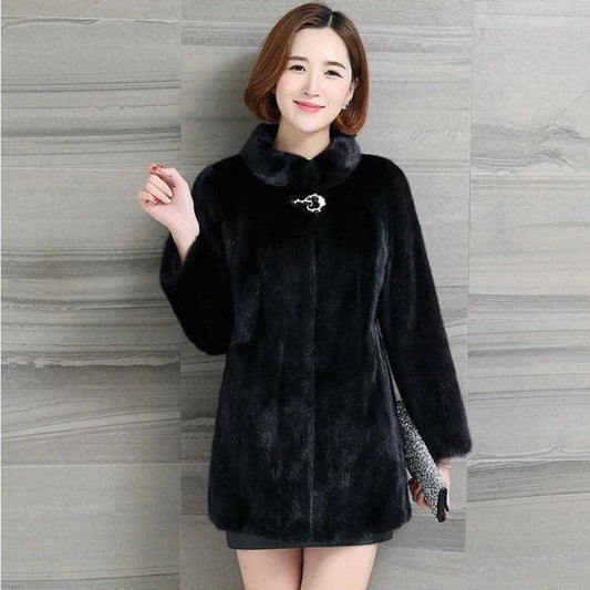 Women's Black Faux Fur Coat Long Elegant Design 1