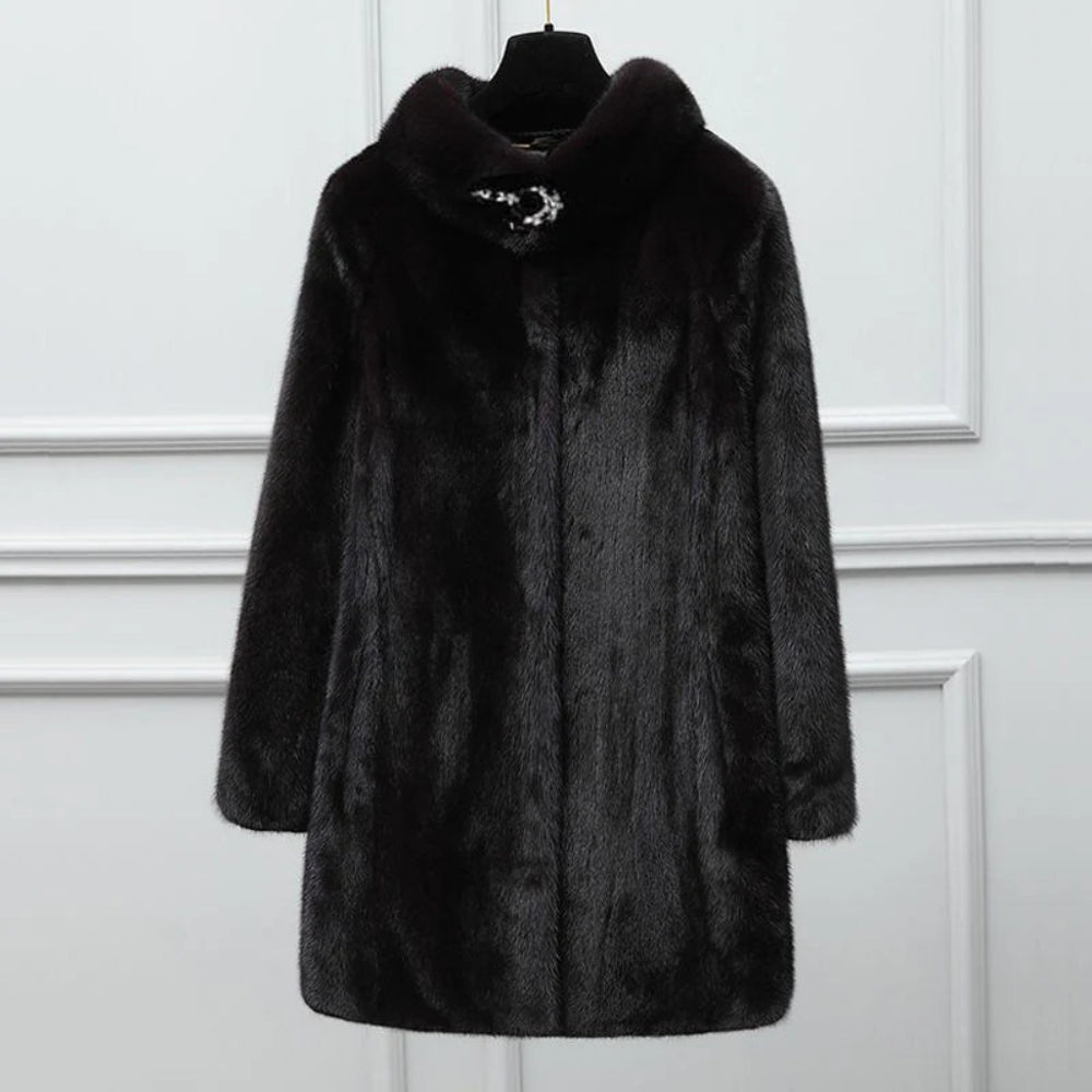 Women's Black Faux Fur Coat Long Elegant Design 4